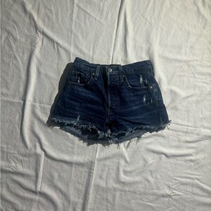 Levi’s 501 Women’s Blue High Rise Distressed Denim Shorts Waist Size 24